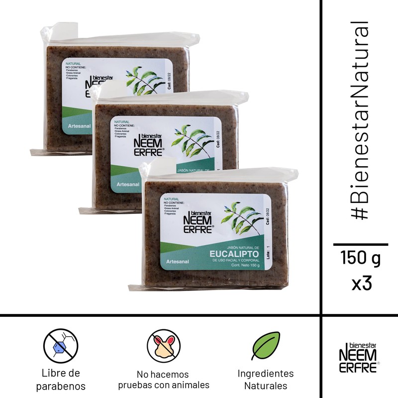 bienestar NEEM ERFRE Jabón Natural Artesanal Eucalipto con Aceite Neem