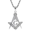 Masonic Square 4 Cz Stone Pendant 22" 2mm 18K Stainless