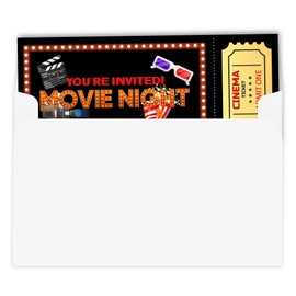 buwanJH Movie Party Black Invitation Cards, Movie Night Invitations Movie Ticket Birthday Invitations, Set of 30 with Envelopes