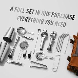 Hyoank Travel Bartender Kit Bag | Professional 24-Pieces Complete Cocktail Set with Stylish Portable Travel kit Bag | Travel Bar Set for Home Cocktail Making, Work, Parties, Camping