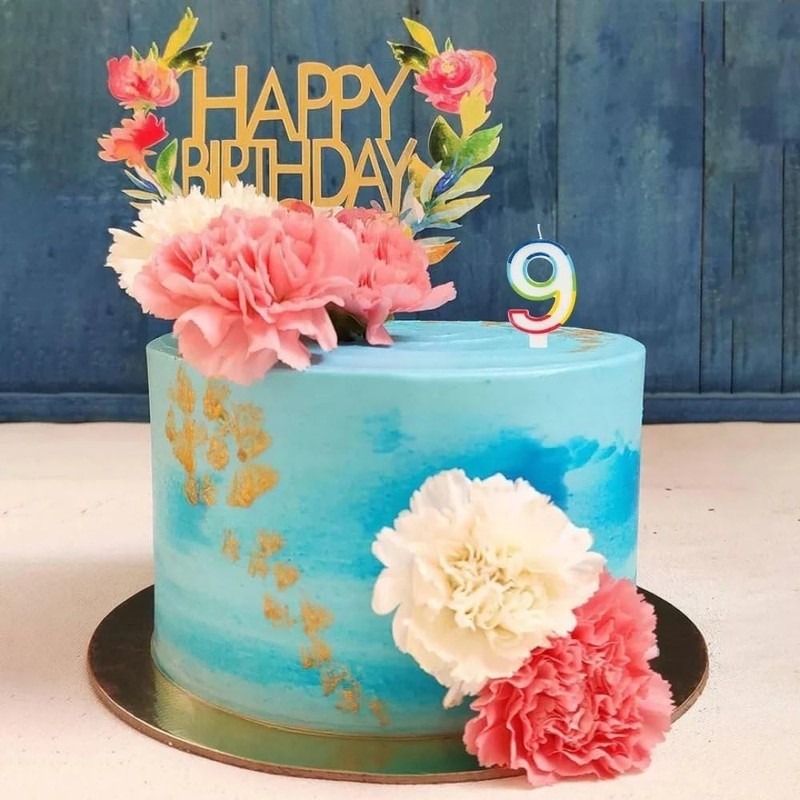 Unique Vibrant Rainbow Border Number "9" Birthday Candle - Multicolored