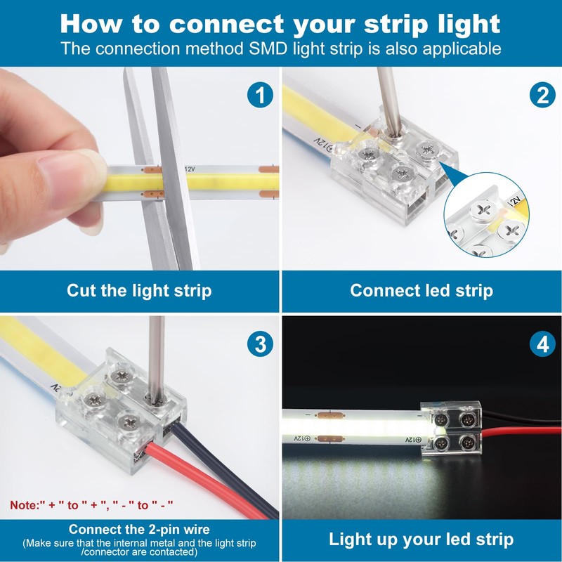 RGBZONE 15 Pcs 2-Pin 10mm LED Strip to Wire Connectors