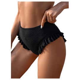 WDIRARA - Parte inferior de bikini con ribete de volantes para mujer, cintura alta elástica, ropa de playa, Negro -, Small