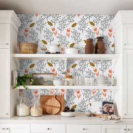 Jeweluck Floral Wallpaper Peel and Stick Wallpaper Orange Contact Paper 17.7inch×196.8inc