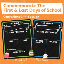 First Day of School Sign Board with Liquid Chalk Markers - 14”x11” Double-Sided & Reusable - My First and Last Day - Back to School Supplies Board for Kindergarten, Preschool