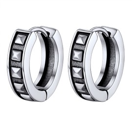 PROSTEEL 11.5 mm Spike Huggie Hoop Earrings Stainless Steel Small Rivets Hoop Earrings 4.5 mm Wide Gothic Punk Hoop Earrings Fashion Jewellery for Men Women, Stainless Steel, No Gemstone