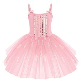 Toddler Kids Girls Sequins Camisole Ballet Dance Dress Glitter Feather Tutu Skirted Leotard Dress Shiny Princess Ballerina Dancewear Gymnastics Stage Performance Party Costume Pink 9-10 Years