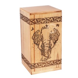 HIND HANDICRAFTS Handcrafted Floral Engraved Wooden Urns for Human Ashes Adult Large - Cremation Urn for Ashes - Burial Urn for Columbarium - Funeral Urn Box (Elephant, 250 LB - Beechwood)