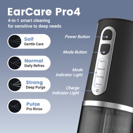 Electric Ear Wax Removal Device, Ear Cleaner with 4 Cleaning Modes, 2 Different Size Big Hole for Ear Irrigation, One-Piece Waste Tank Portable Design, IPX7, 6Tips, Black