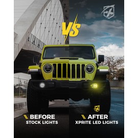 Xprite Ultra 300% Bright 60W LED Fog Lights w/DRL Compatible with 2018-2026 Jeep Wrangler JL JLU & 2020+ Gladiator JT, DOT, 6500K, Plug N Play Front Bumper Fog Lamp with 2 Mounting Brackets, Yellow