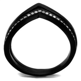 YourJewelleryBox Wedding Engagement Simulated Diamond Ring Stainless Steel Black Wishbone Size L Tk2302