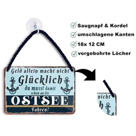 schilderkreis24 Tin Sign Collection 18 x 12 cm "Geld alleine macht nicht glücklich, du musst schon XX damit kaufen" - Funny Sayings for Various Themes, Gift Ideas & Decoration (Baltic Sea)