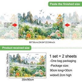 AM AMAONM Chinese Style Nature Mountain Landscapes View Wall Stickers Watercolor Green Plants Flowers Wall Decals 3D Peel and Stick Wall art Decor for Nursery Home Wall Corner