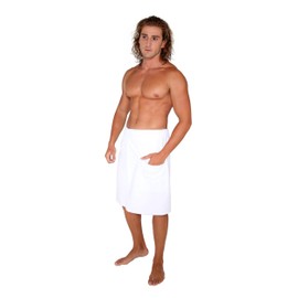 Arus Men's Towel Wrap, 100% Turkish Organic Terry Cotton, White, P/S