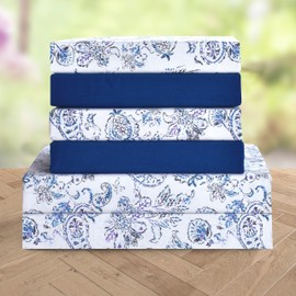 Elegant Comfort Softest and Coziest 6-Piece Sheet Set - 1500 Premium Hotel Quality Microfiber - Deep Pocket, Wrinkle Resistant 6-Piece Paisley Pattern Bed Sheet Set, Queen, Paisley Indigo