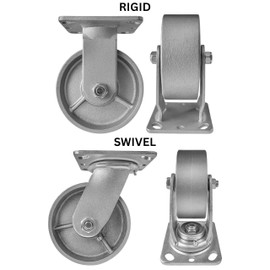 4 Heavy Duty Caster Set 4" 5" 6" All Steel Wheels Rigid Swivel and Brake (5" : 2R + 2S)