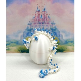 3D Printed Mushroom Dragon with Dragon Egg, Full Articulated White and Blue Mushroom Dragon, 3D Printed Executive Desk Toys,Fidget Toys for Autism/ADHD D046-WB
