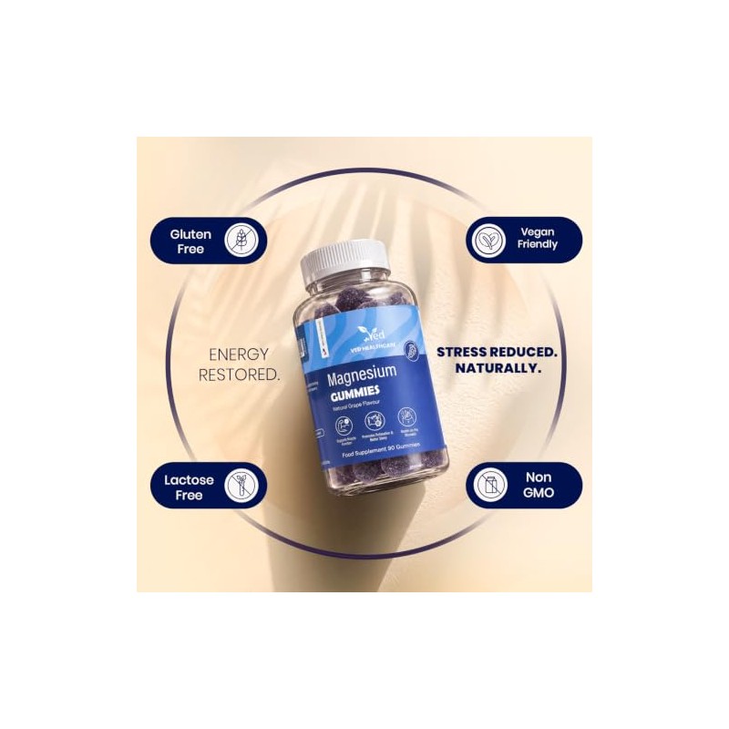 Magnesium Gummies, 90 Vegan Gummies, Magnesium Citrate, Natural Grape Flavour,