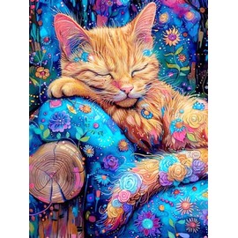 Meothan 5D Diamond Painting Kits for Adults Cat Diamond Art Kits for Adoults DIY Full Round Paint with Diamond Art Dots Gem Art Painting Crafts for Home Wall Decor 11.8x15.7inch (Sleeping Cat)