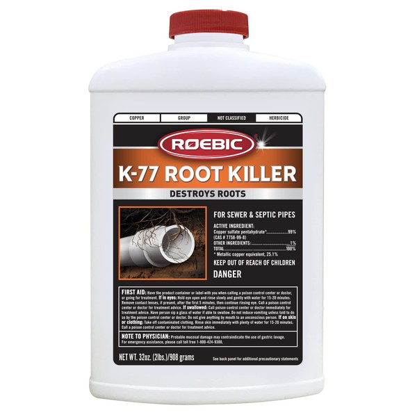 Roebic K-77 Root Killer: Clears Pipes, Stops New Growth, Safe for Sewer and Septic Systems - 32 Ounce, Liquid