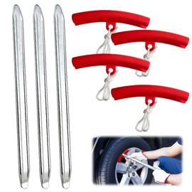 CLIUNT Set of 3 30 cm tyre removal levers, tyre remover with 4 red rim protectors, mounting lever motorcycle, mounting iron tool, for car, motorcycle and bicycle