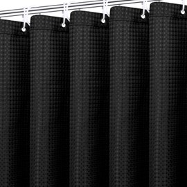 NiCola Shower Curtain 180x 180CM, Green Waffle Shower Curtain, Heavy Duty Bath Curtain, for Wet Room Bathtub Shower Stall, Water Resistant (Black)