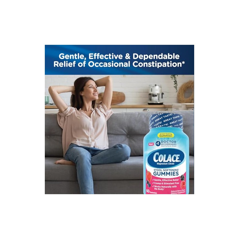 Colace Stool Softener Gummies, Gentle Dependable Constipation Relief Magnesium Citrate