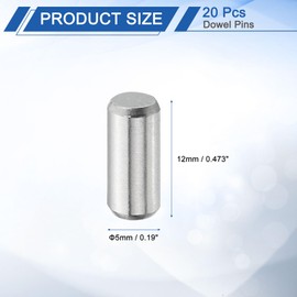 uxcell 20 Pcs 5 mm x 12 mm Dowel Pins, 316L Stainless Steel Cylindrical Dowel Pins Shelf Support Peg Pin Rod Fasten Elements Metal Shelf Pegs Silver Tone