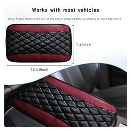 Dickno Car Center Console Cushion Pad, Universal Leather Waterproof Armrest Seat Box Cover, Comfortable Auto Armrest Cover Protector, Car Interior Decor Accessories for Most Vehicles (Wine Red)