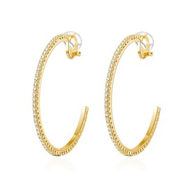QUKE 5.5CM Gold Clip On Hoop Earrings Cubic Zirconia Non Pierced Ear Large Clip Drop Hoops Earrings for Women Girls