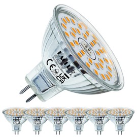 EACLL GU5.3 LED Warm White 6 W Replaces 50 W Halogen MR16 Bulb, Pack of 6, 550 Lumen 2700 K Bulb, AC/DC 12 V Flicker-Free Spotlight, Beam Angle 120 Degree Spot, Non-Dimmable Reflector Lamps