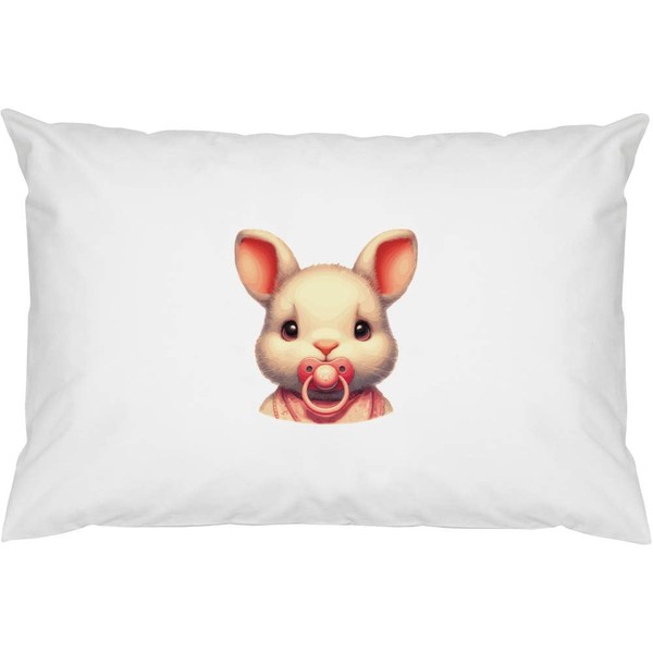 2 x 'Baby Rabbit With Pacifier' Cotton Pillow Cases (PW00039516)