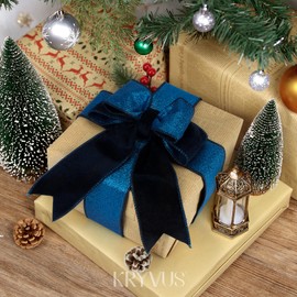 Kryvus Blue Glitter Velvet Ribbon, 2.5 Inch X 10 Yards Christmas Ribbon with Wired Edge, Perfect for Gift Wrapping, Bow Making, Home & Christmas Decorations