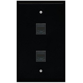 RiteAV 1 Gang 2 Port Cat5e Ethernet Wall Plate - Black - Bracket Included