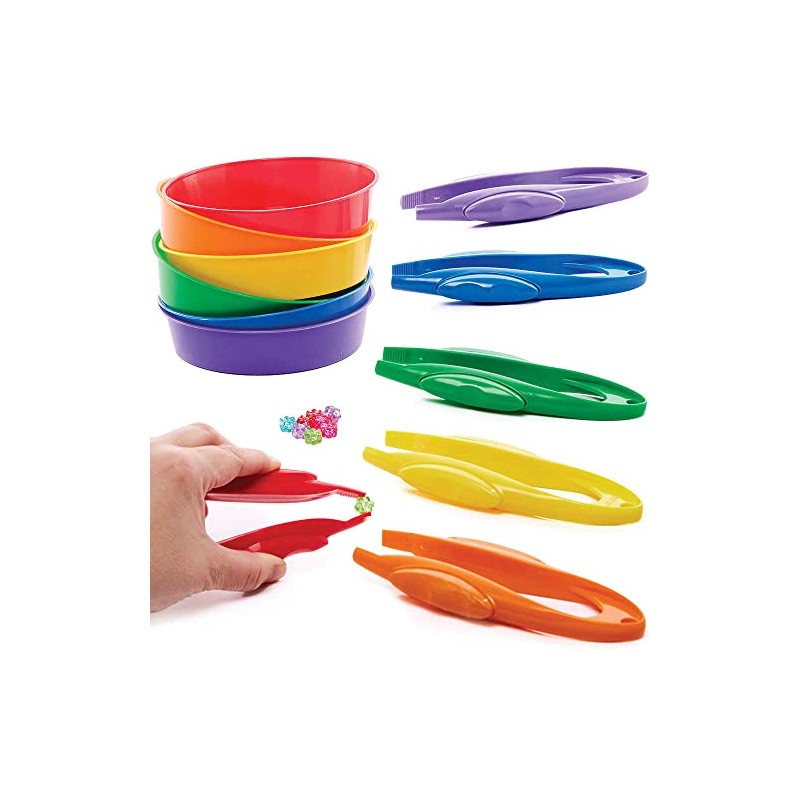 Baker Ross FC936 Plastic Tweezers and Sorting Trays, 6 Pack,