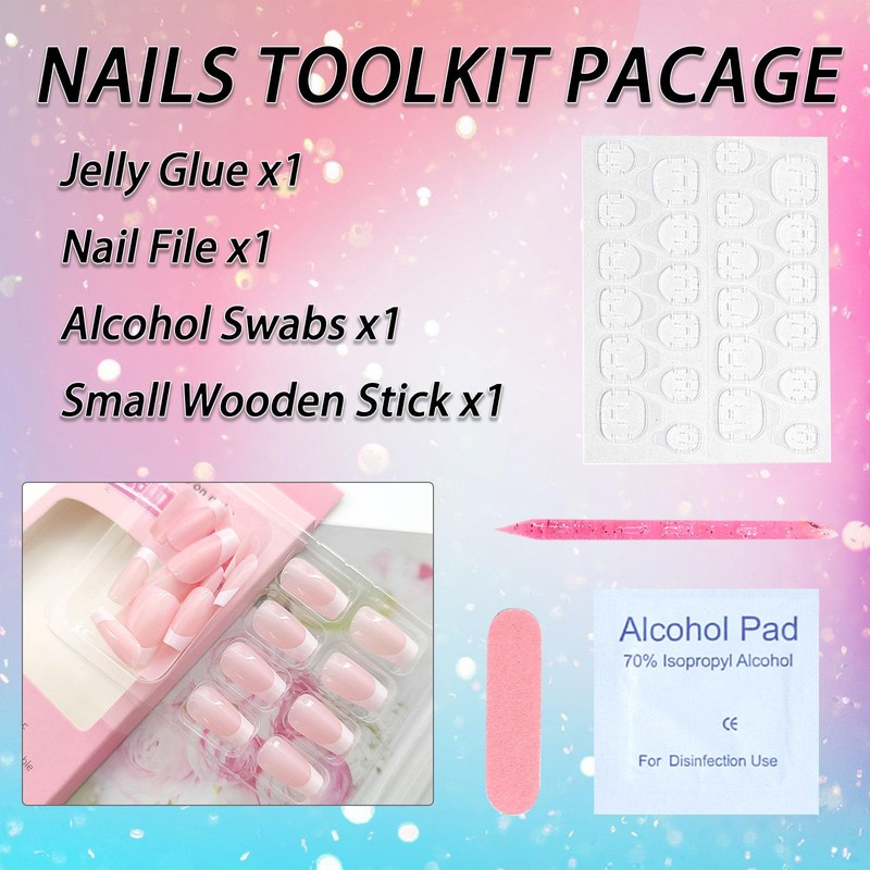 White French Tip Press on Nails Short Coffin Fake Nails