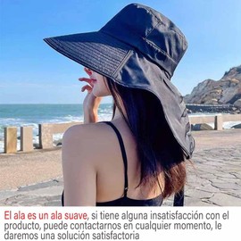 GeorgeX Sombreros del Sol para Mujer Sombreros de ala Ancha para Mujer Protección UV Sombrero para el Sol Plegable con Cordón para el Viento (Negro)