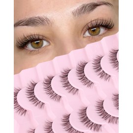 Short Lashes Wispy False Eyelashes Doll Eyelashes Natural Look Fluffy Fake Lashes 13MM Clear Band False Lashes Eye Strip Lashes Pack 7 Pairs