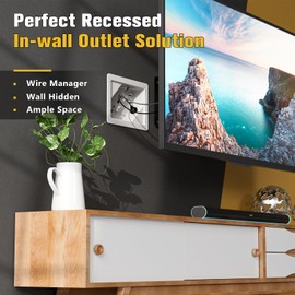 in-Wall TV Box with Flange for Home Theater Installation, Cord Hider for Wall Mounted TV, with 2 Duplex Outlets, Cable Bracket, LV Cable & 1-1/2" ENT Entrance, Ideal for New or Retrofit Job