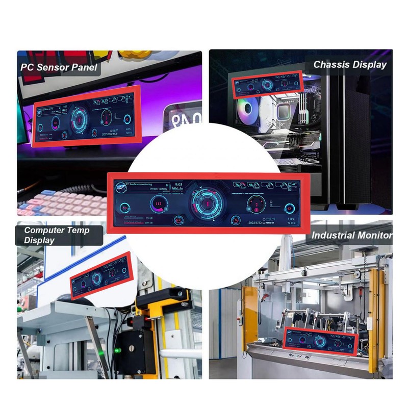 8.8 Inch PC Temperature Display Professional HD IPS 1920x480 LCD