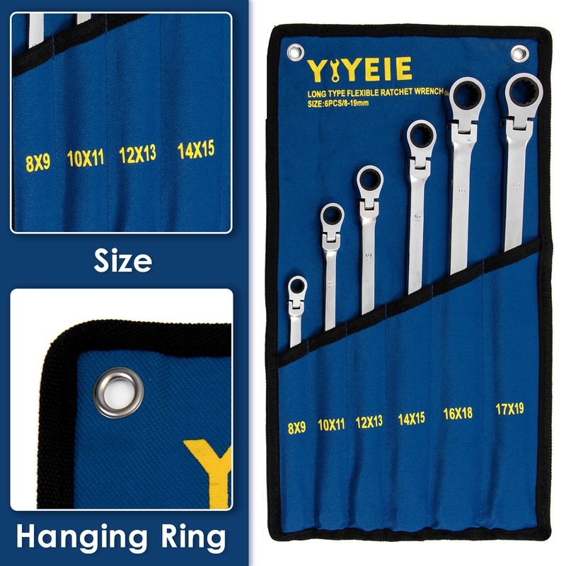 YIYEIE 6 Pcs Extra Long Flex Head Ratcheting Wrench Set,