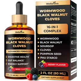 Wellanova Wormwood Black Walnut Clove Cleanse for Humans - Advanced Detox for Adults - Gut Health Supplement with Wormwood Herb, Black Walnut Hull, Clove, Garlic, Pumpkin Seed, PAU D'Arco, Soursop