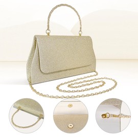 RPAEOY Women's Clutch Bags Envelope Elegant Glitter Evening Bag Shoulder Bag Chain Sparkly Crossbody Hand Bag for Prom Wedding Cocktail Party Ladies Gold