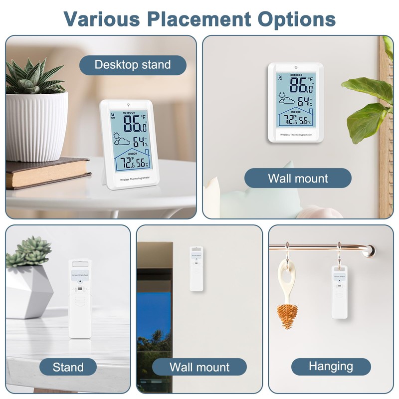 Ankilo Indoor Outdoor Thermometer Wireless Weather Stations, Accurate Digital Hygrometer