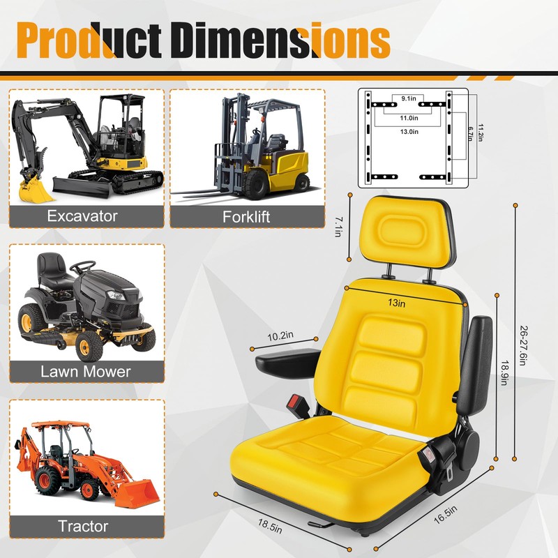 Kistrba Universal Seat for Forklift/Excavator/Lawn Mower/Tractor with Adjustable Angle Back