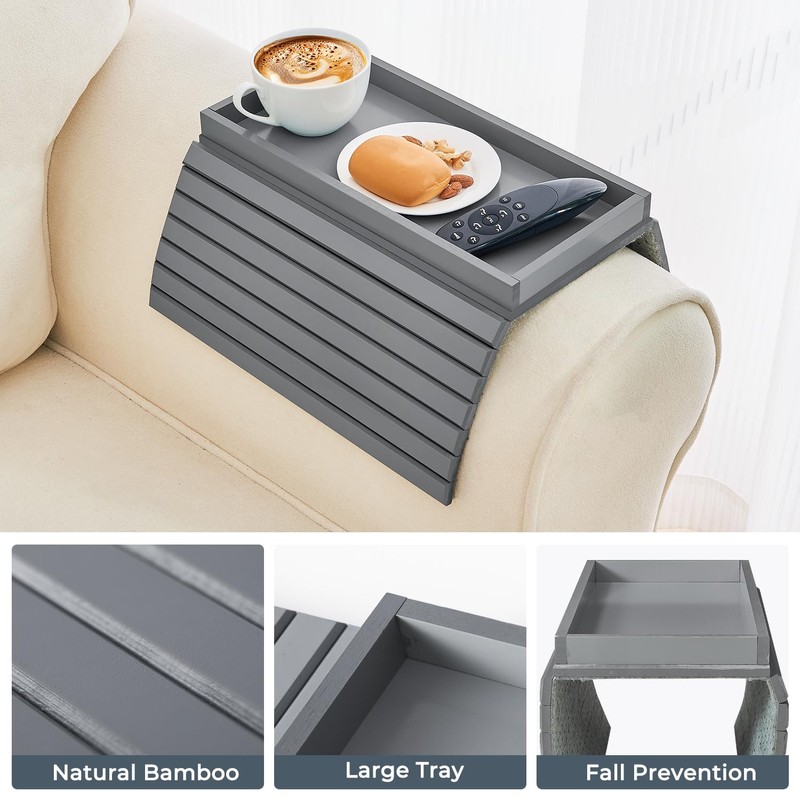 LOVYANXUE Bamboo Sofa Arm Tray, Anti Falling Couch Arm Tray
