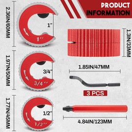 Yaocom Copper Tubing Cutter Set, 3 Pcs Copper Pipe Cutter Tool, 1/2 In, 3/4 In, and 1 In. Cutters, Reaming Pen, 3 Cutters Handles with Storage Case