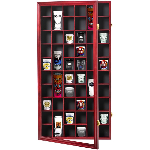 Furnishh 52 Slots Shot Glass Display Case with Lockable Door,