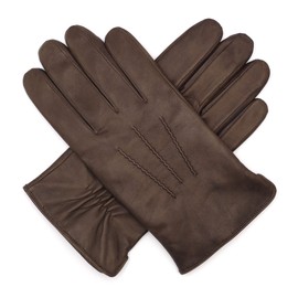 Harssidanzar Leather Gloves For Mens Comfort Cashmere Lined Gloves GMUK006,Brown,Size M