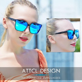 ATTCL Unisex HD Nylon Lens Sunglasses Women Men Mirrored TR90 Frame Ultra Light, Black/blue mirrored